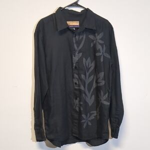 Quiksilver Black Linen Floral Shirt, Size XL